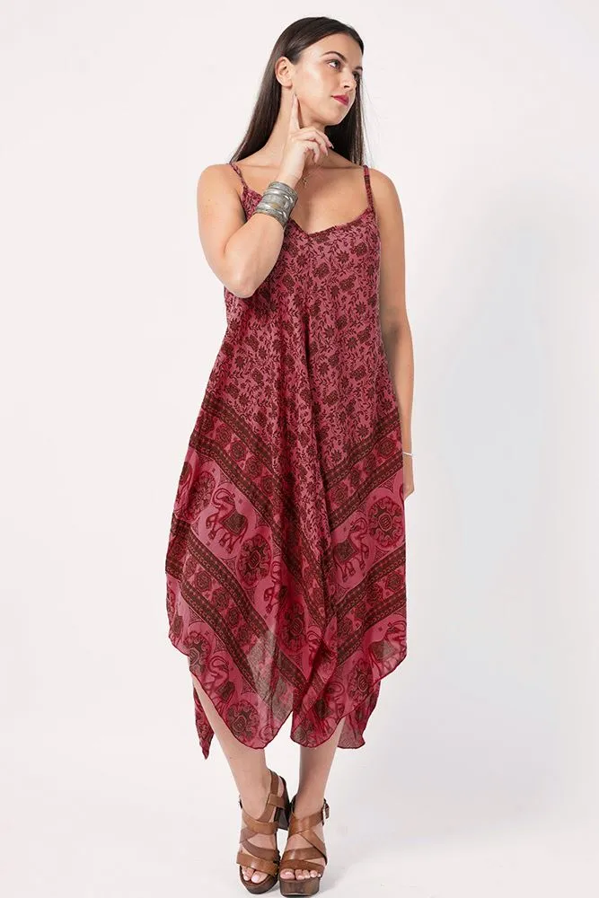 Italian Elephant Print Sleeveless V Neck Hanky Dress
