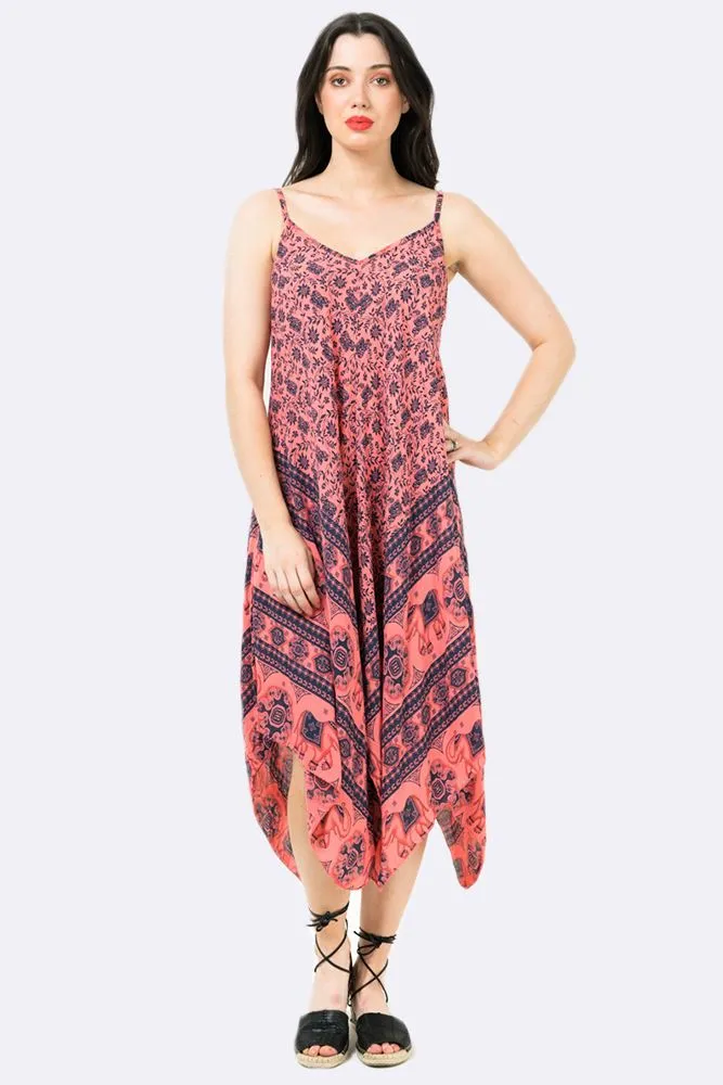 Italian Elephant Print Sleeveless V Neck Hanky Dress
