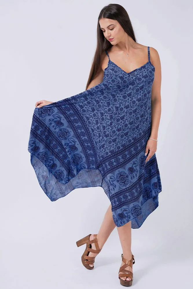 Italian Elephant Print Sleeveless V Neck Hanky Dress