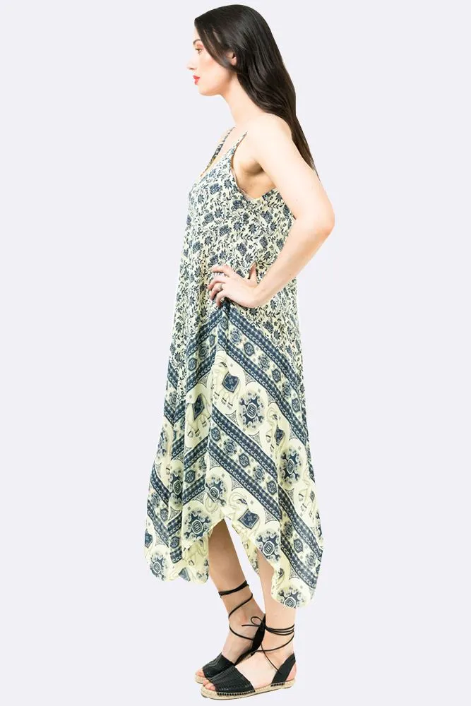 Italian Elephant Print Sleeveless V Neck Hanky Dress