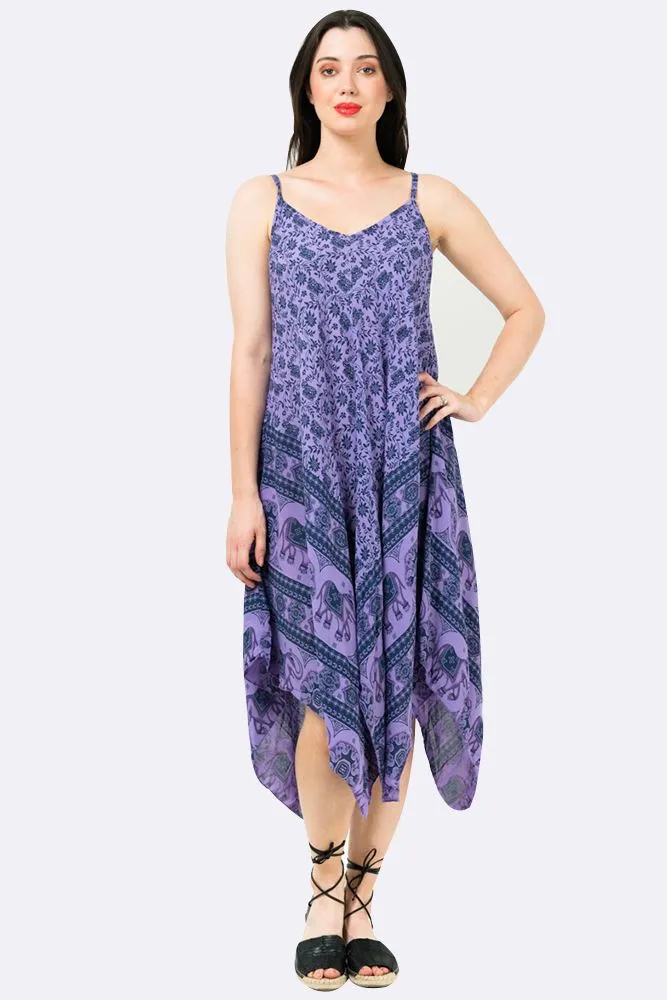 Italian Elephant Print Sleeveless V Neck Hanky Dress