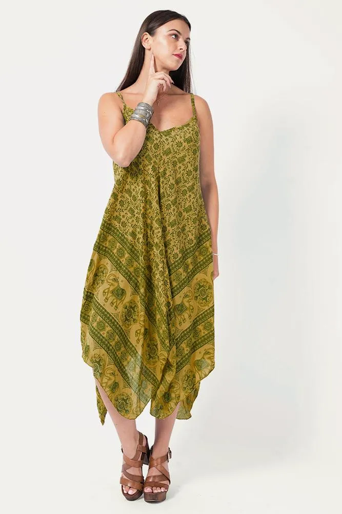 Italian Elephant Print Sleeveless V Neck Hanky Dress