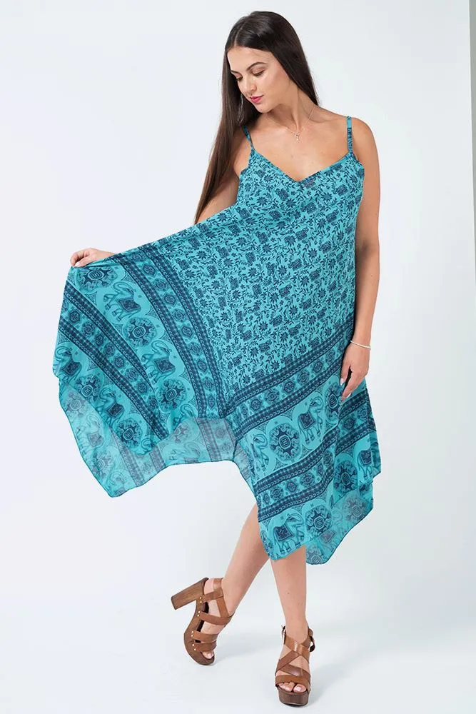 Italian Elephant Print Sleeveless V Neck Hanky Dress