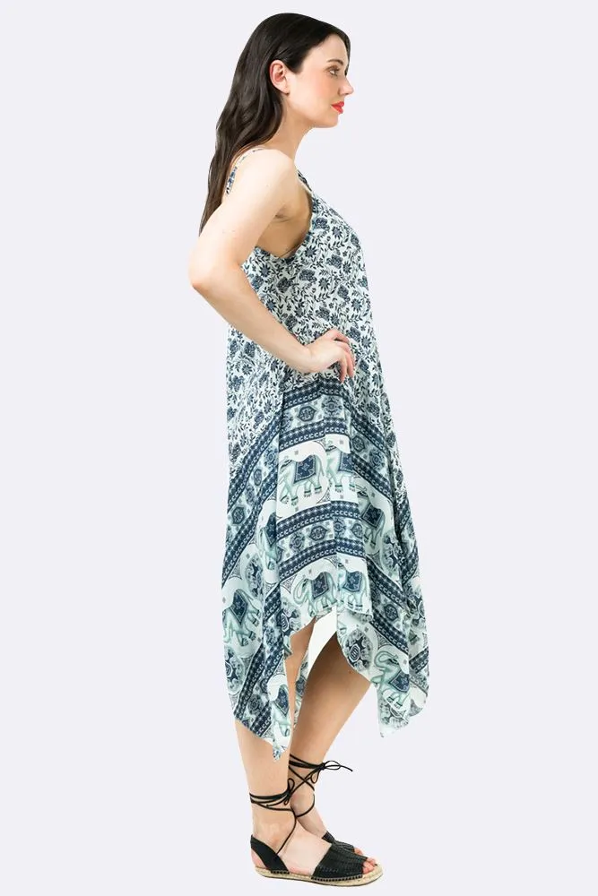 Italian Elephant Print Sleeveless V Neck Hanky Dress