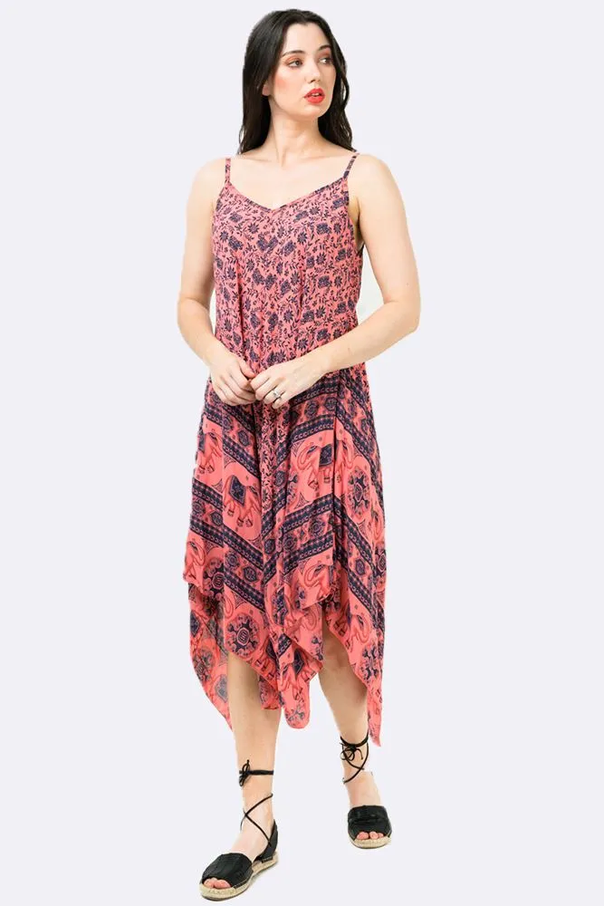 Italian Elephant Print Sleeveless V Neck Hanky Dress