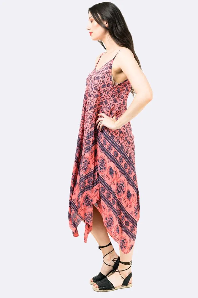 Italian Elephant Print Sleeveless V Neck Hanky Dress