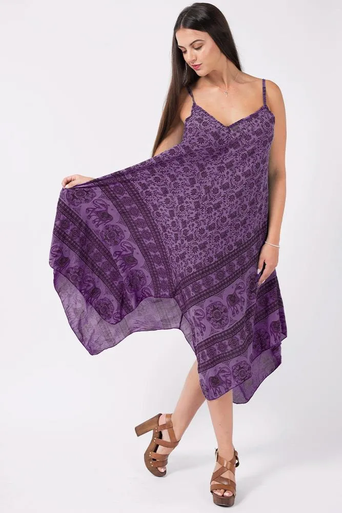 Italian Elephant Print Sleeveless V Neck Hanky Dress