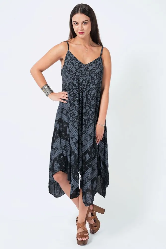 Italian Elephant Print Sleeveless V Neck Hanky Dress