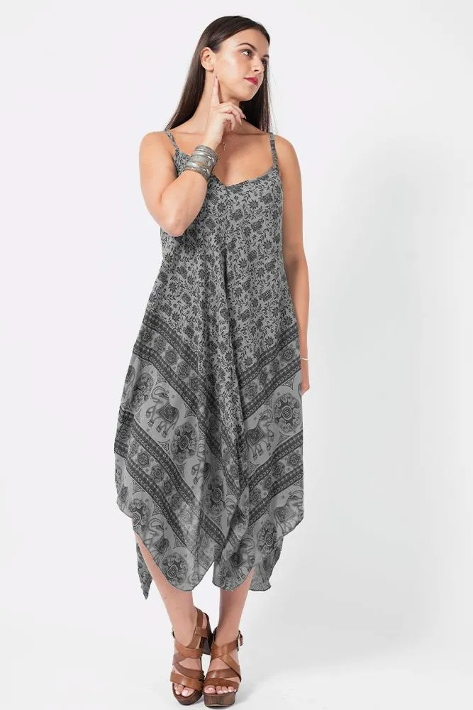 Italian Elephant Print Sleeveless V Neck Hanky Dress