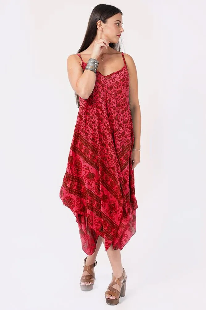 Italian Elephant Print Sleeveless V Neck Hanky Dress