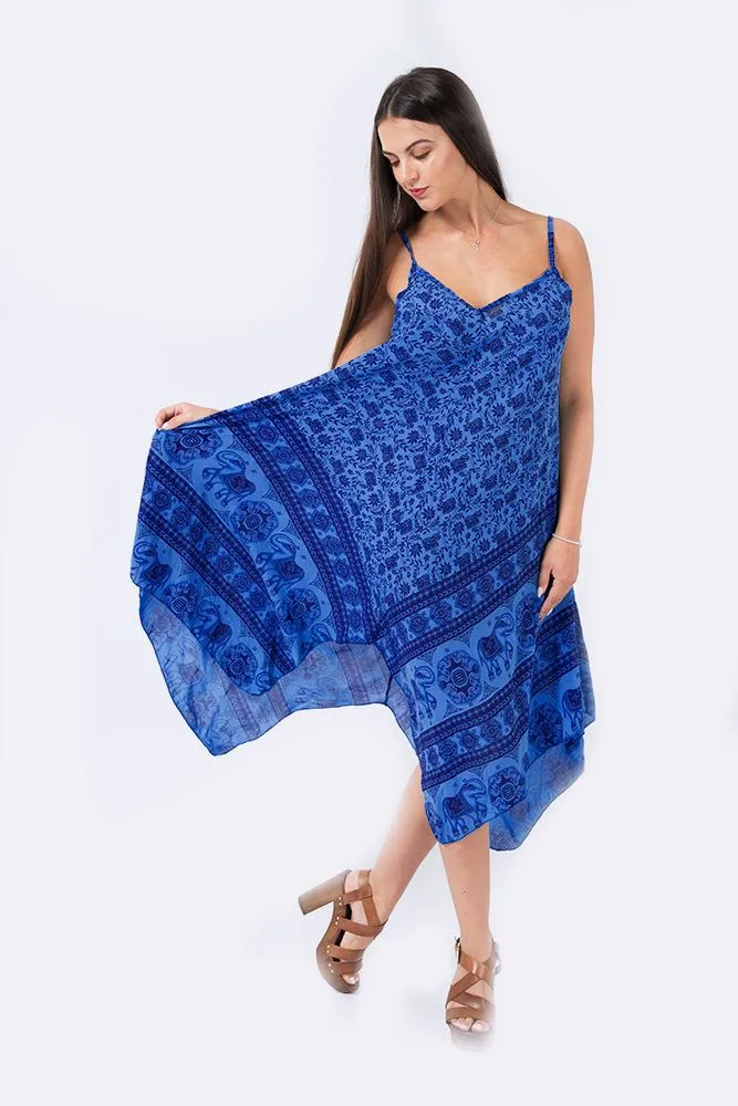 Italian Elephant Print Sleeveless V Neck Hanky Dress