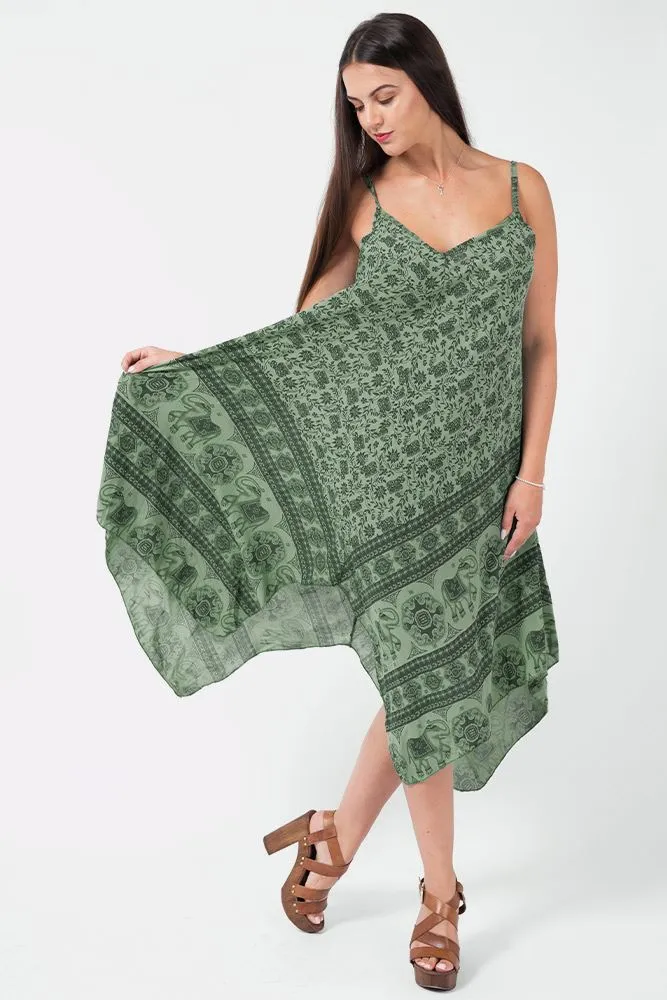 Italian Elephant Print Sleeveless V Neck Hanky Dress