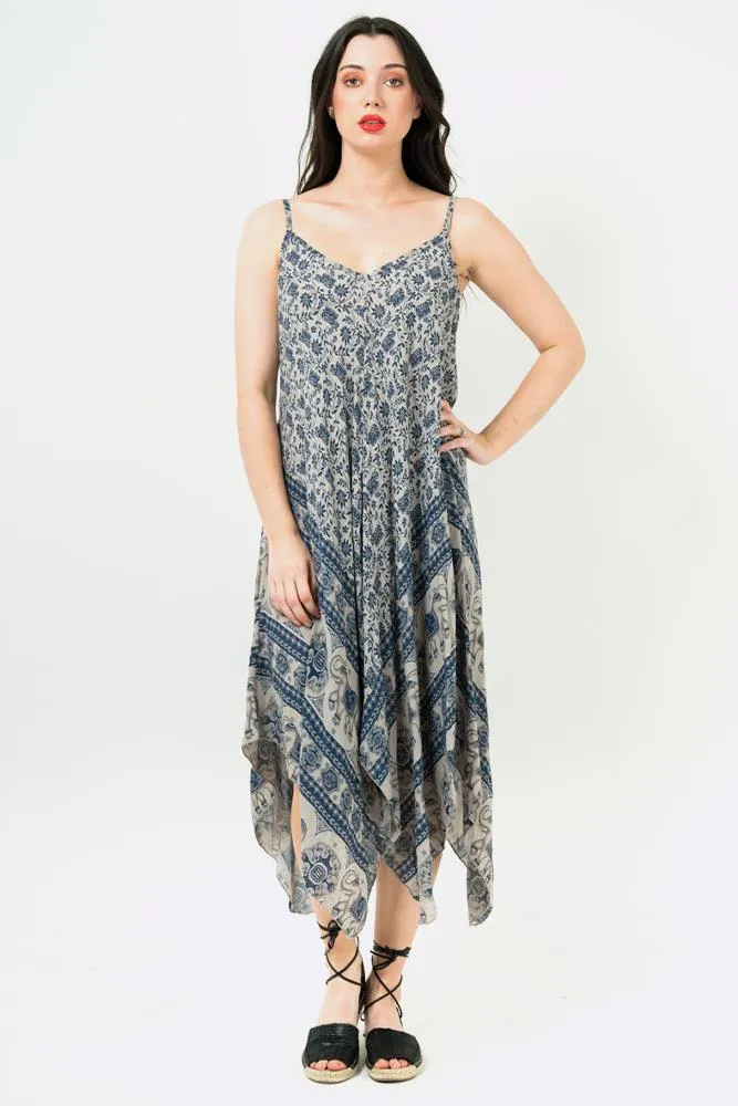 Italian Elephant Print Sleeveless V Neck Hanky Dress