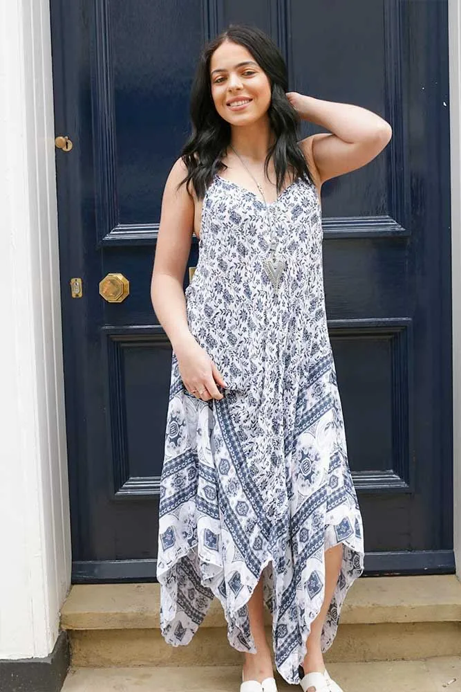 Italian Elephant Print Sleeveless V Neck Hanky Dress