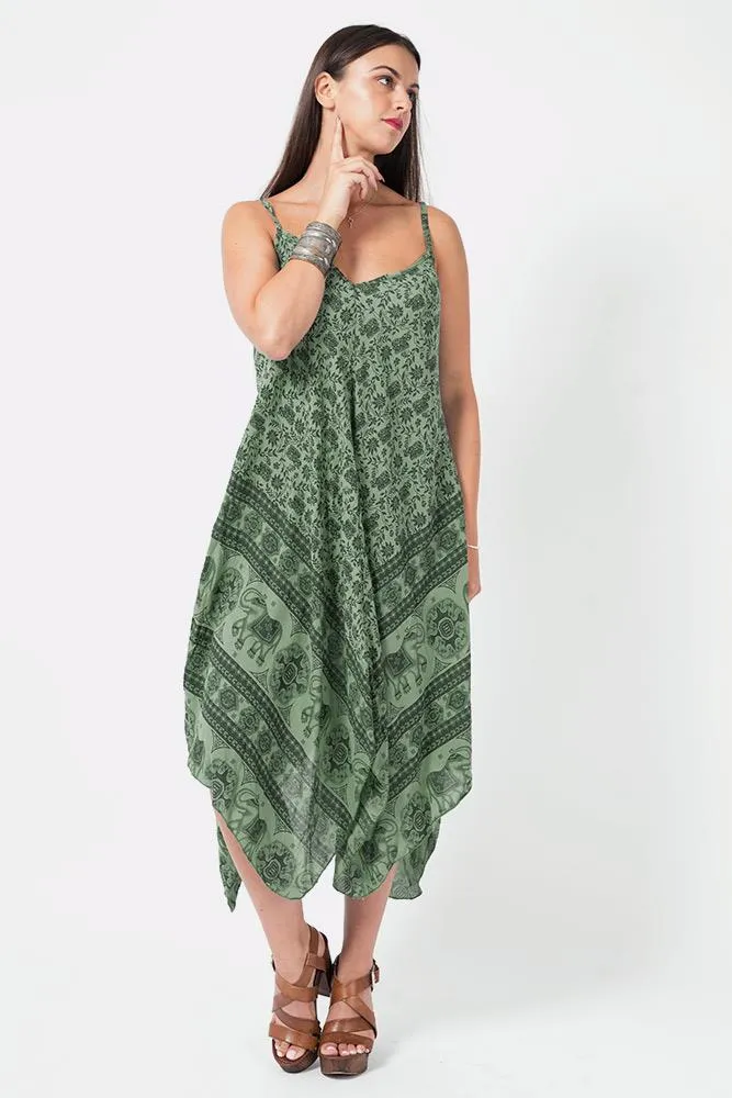 Italian Elephant Print Sleeveless V Neck Hanky Dress
