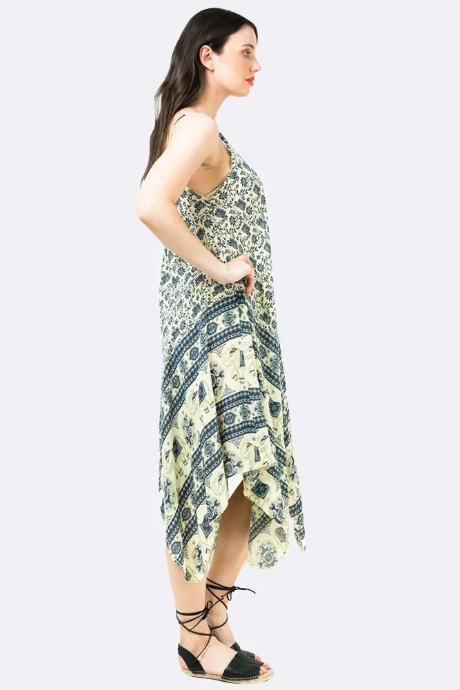 Italian Elephant Print Sleeveless V Neck Hanky Dress