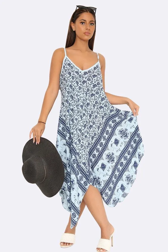 Italian Elephant Print Sleeveless V Neck Hanky Dress