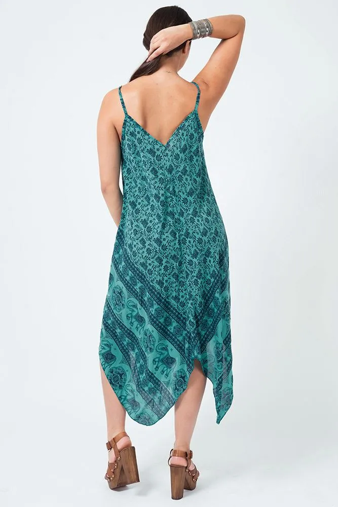 Italian Elephant Print Sleeveless V Neck Hanky Dress