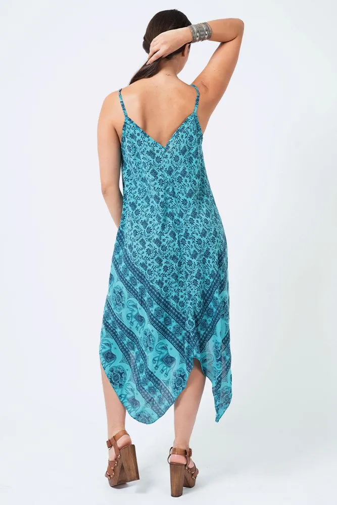 Italian Elephant Print Sleeveless V Neck Hanky Dress