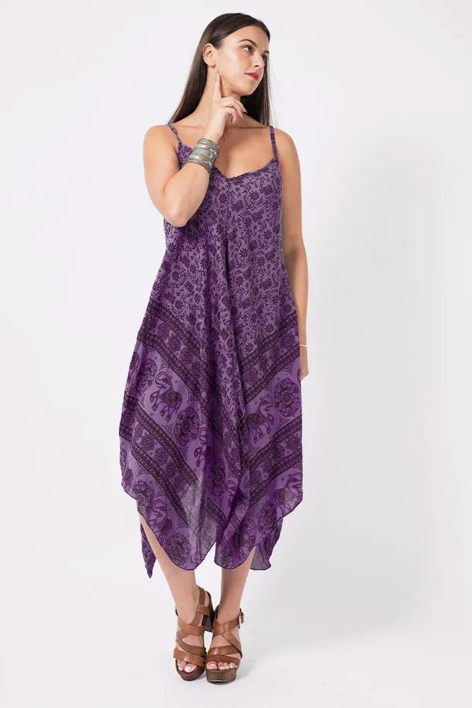 Italian Elephant Print Sleeveless V Neck Hanky Dress