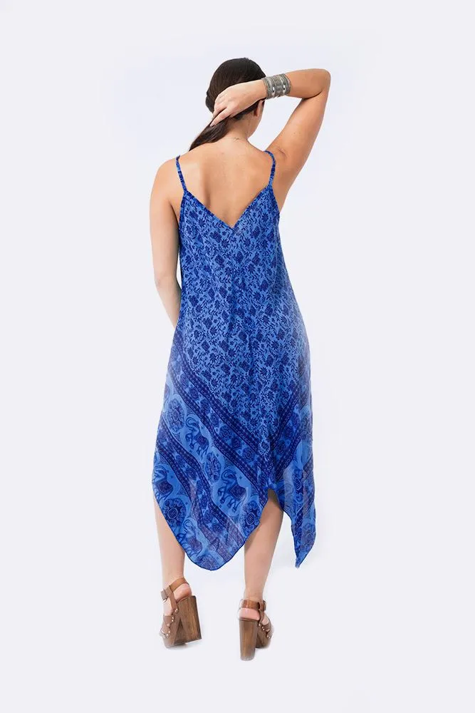 Italian Elephant Print Sleeveless V Neck Hanky Dress
