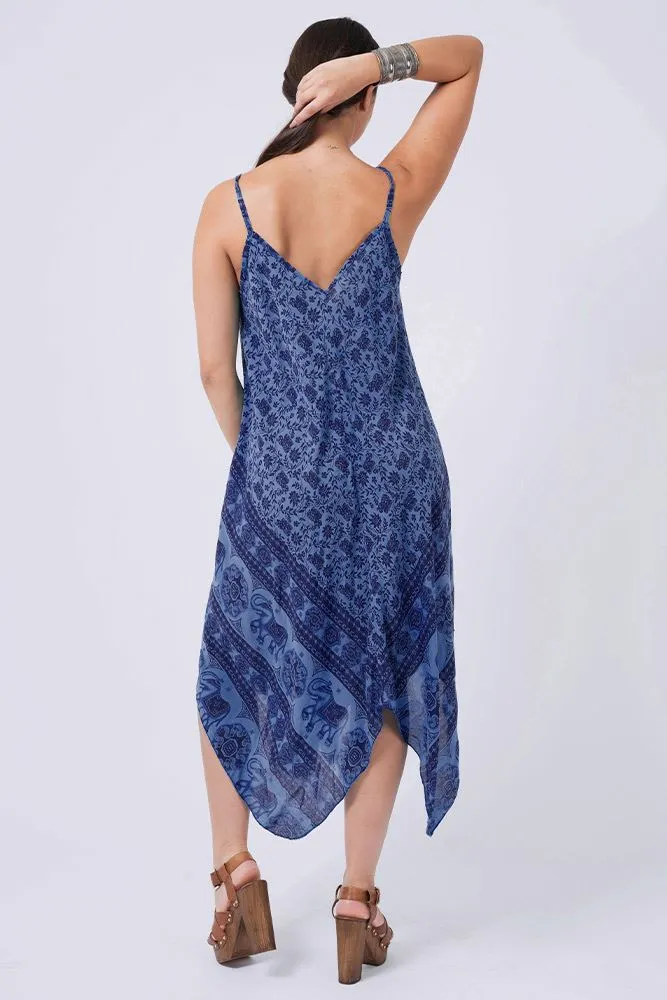 Italian Elephant Print Sleeveless V Neck Hanky Dress