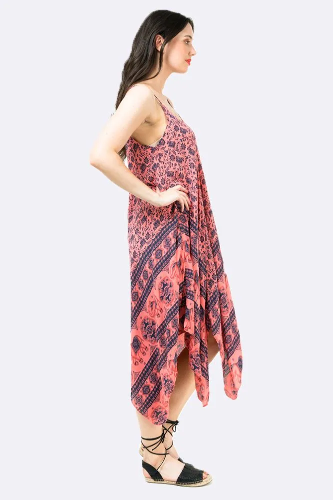 Italian Elephant Print Sleeveless V Neck Hanky Dress