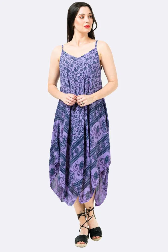 Italian Elephant Print Sleeveless V Neck Hanky Dress