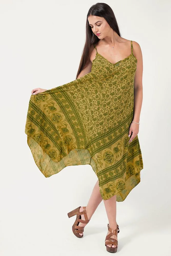 Italian Elephant Print Sleeveless V Neck Hanky Dress