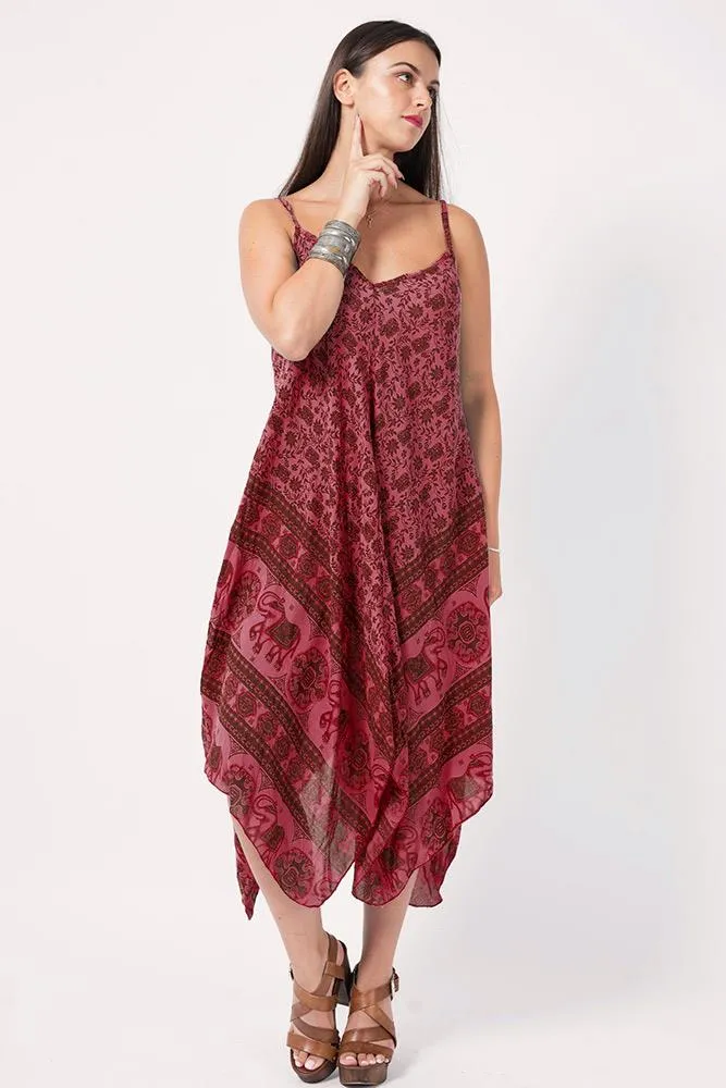 Italian Elephant Print Sleeveless V Neck Hanky Dress
