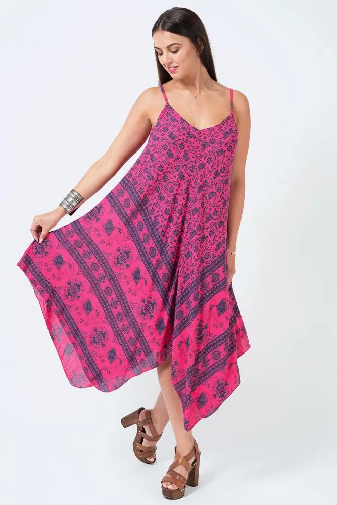 Italian Elephant Print Sleeveless V Neck Hanky Dress
