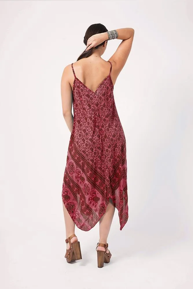 Italian Elephant Print Sleeveless V Neck Hanky Dress