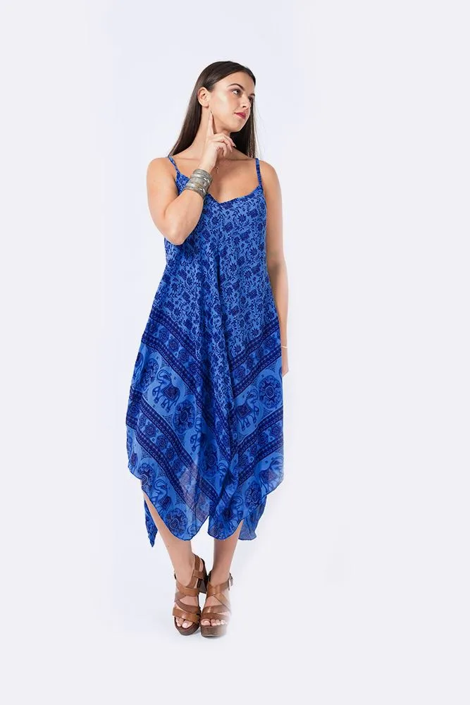 Italian Elephant Print Sleeveless V Neck Hanky Dress