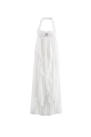 'Jasmine' Backless Halter Pleated Maxi Dress