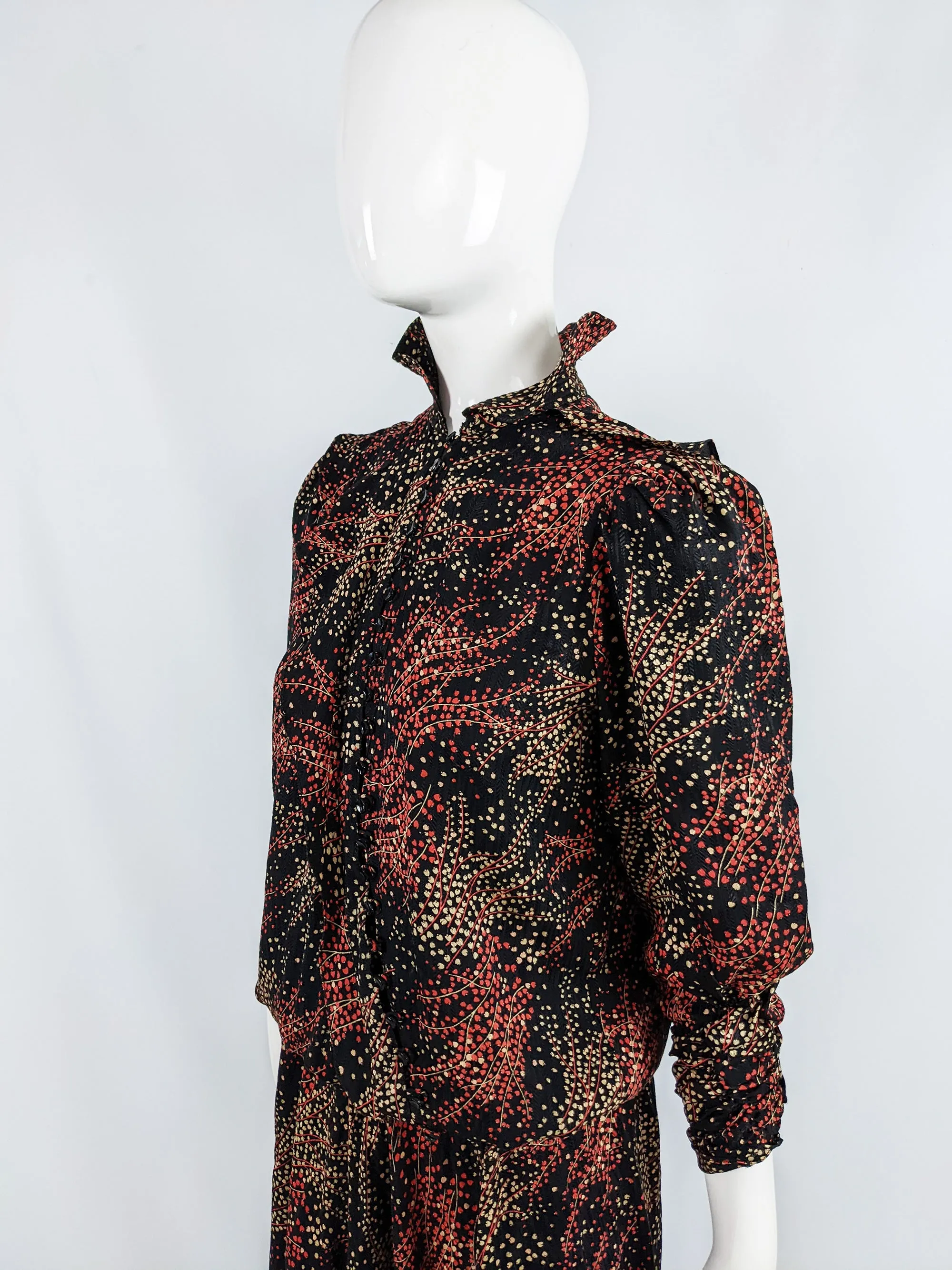 Jean & Martin Pallant Red & Black Silk Blouson Dress, 1980s
