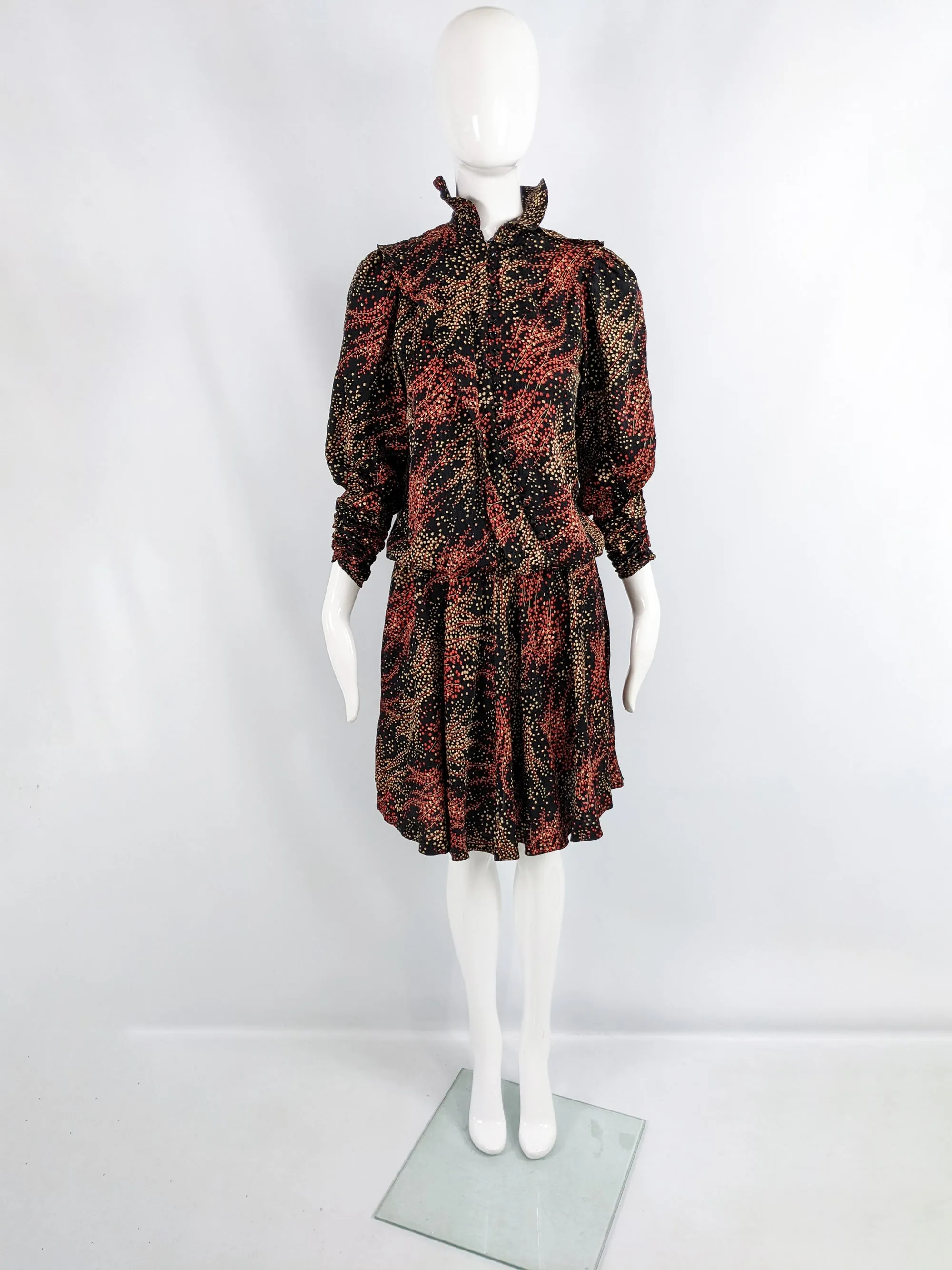 Jean & Martin Pallant Red & Black Silk Blouson Dress, 1980s