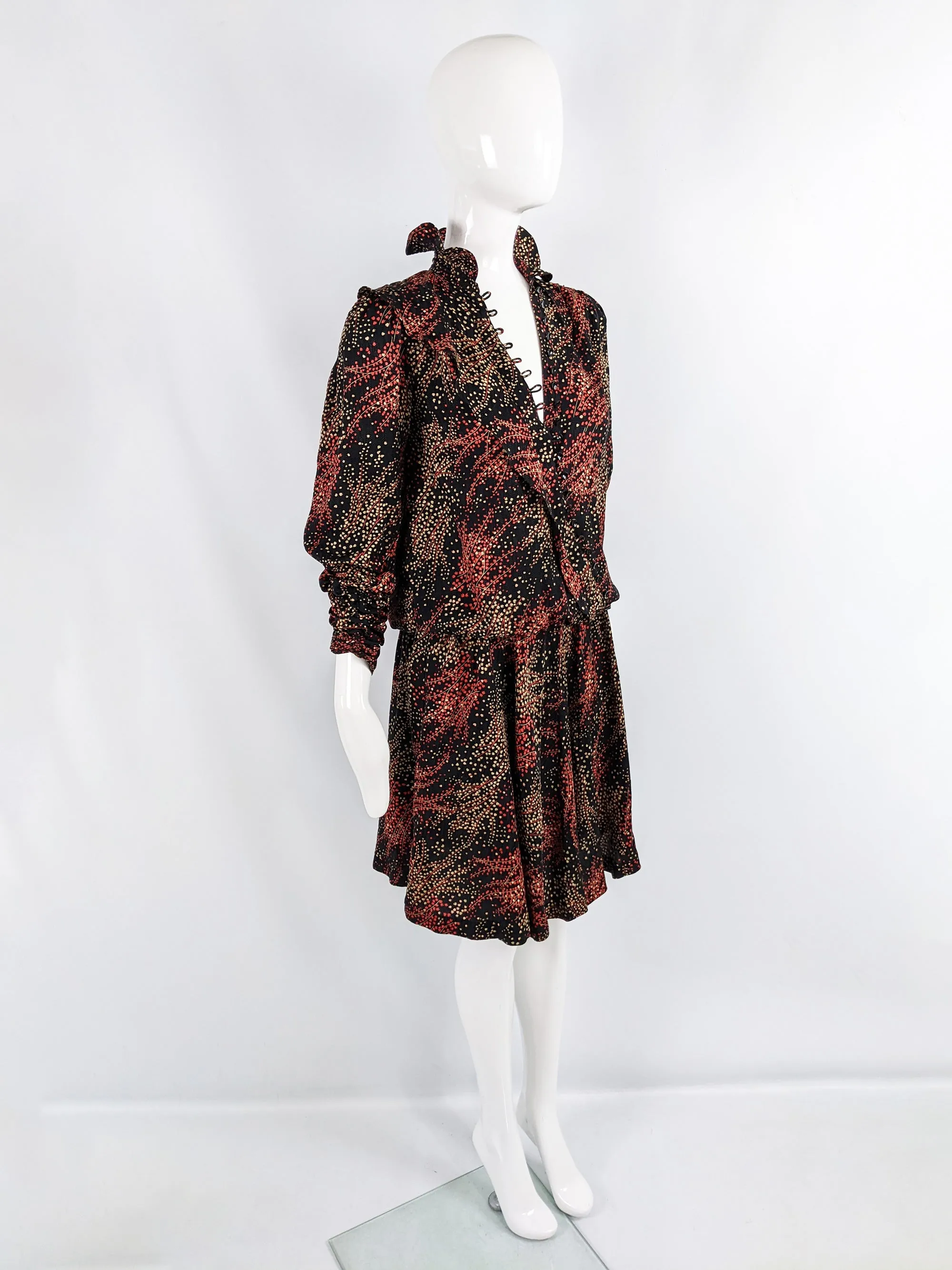 Jean & Martin Pallant Red & Black Silk Blouson Dress, 1980s