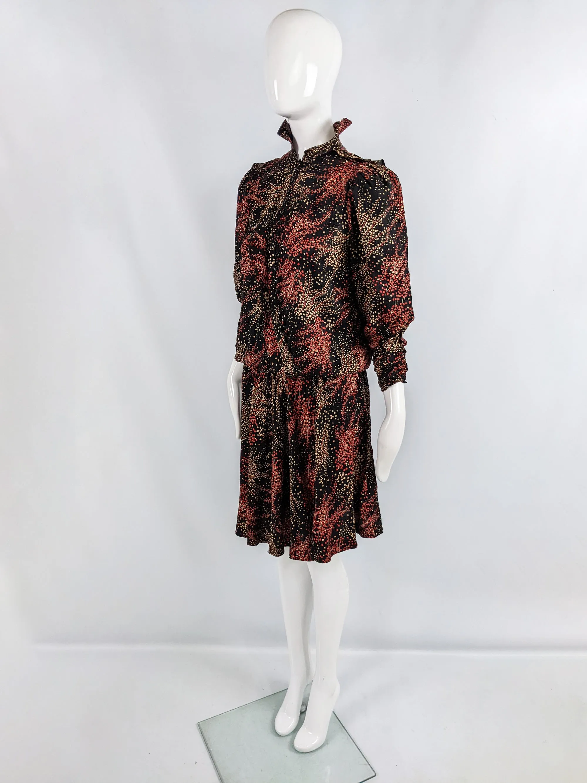 Jean & Martin Pallant Red & Black Silk Blouson Dress, 1980s