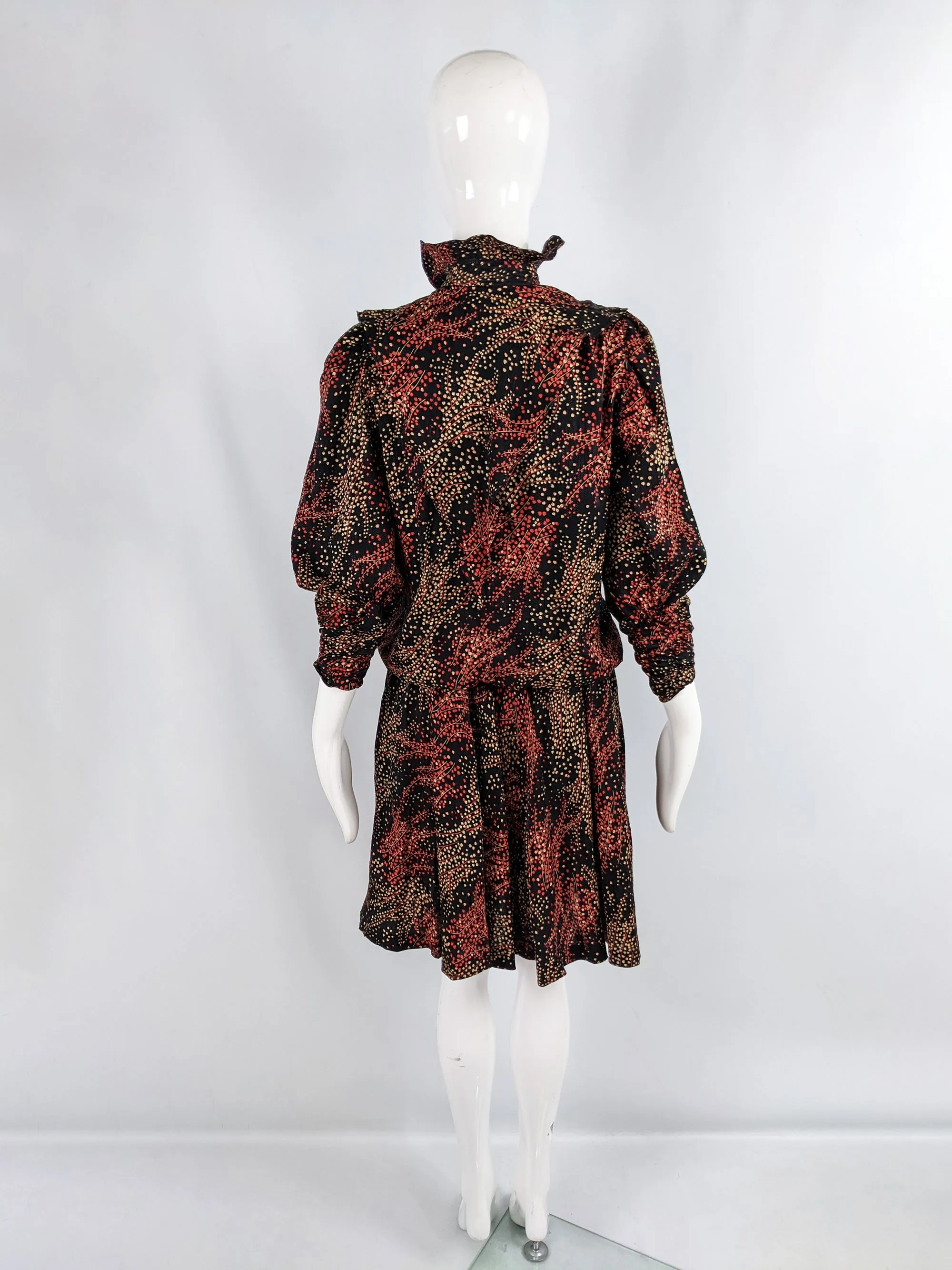 Jean & Martin Pallant Red & Black Silk Blouson Dress, 1980s