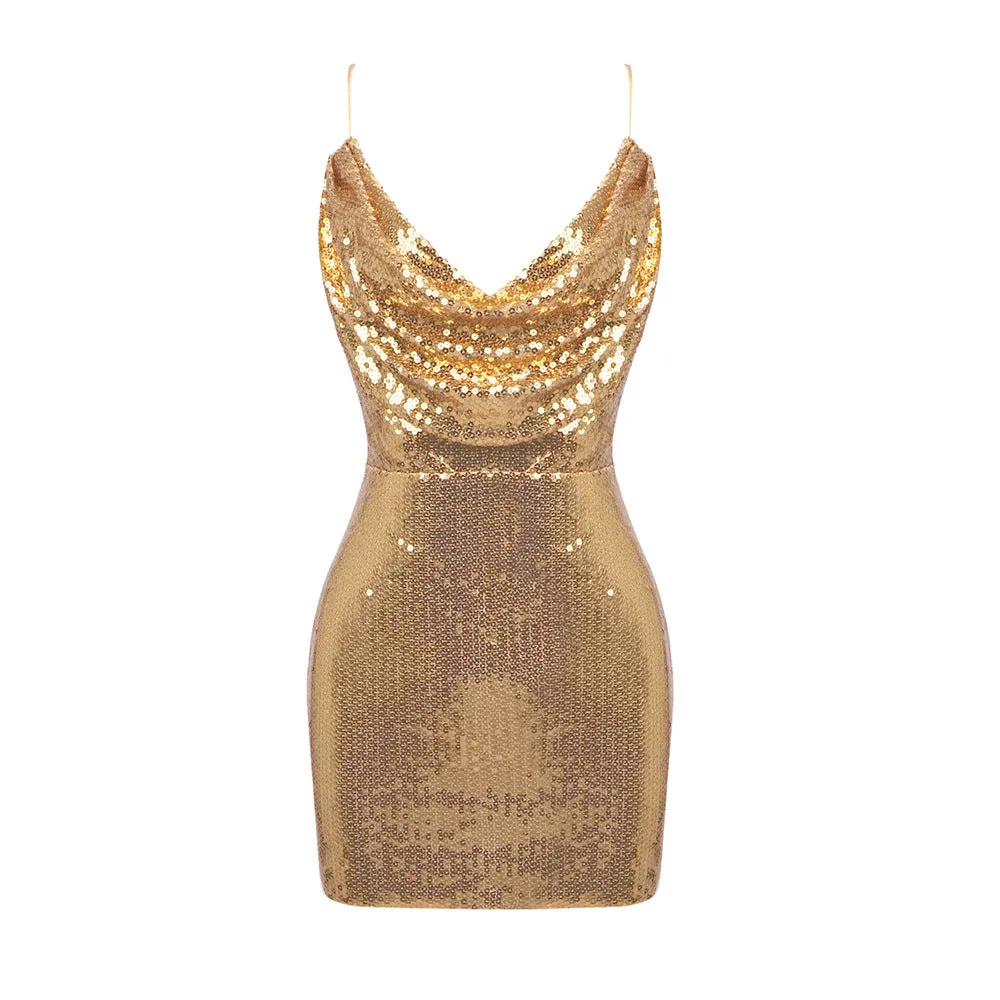 Joskaa avant garde dress to impress 2024 Women's Metallic Sequined Skirt Sexy Back Cross Skirt Nightclub Party Hot Girl Dress Suspender Skirt