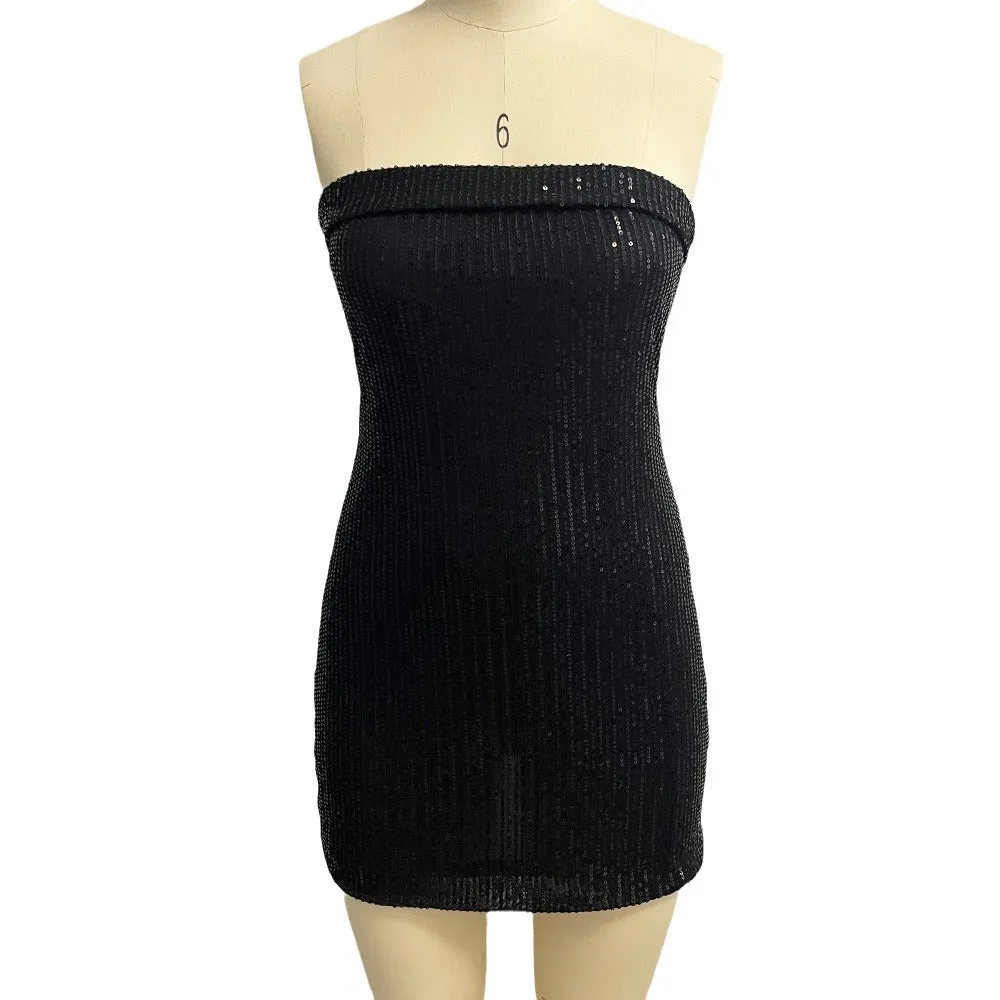 Joskaa avant garde dress to impress 2024 Women's Tube Top Sexy Hot Girl Dress Sequined off-the-Shoulder Temperament Short Slimming Sheath Dress