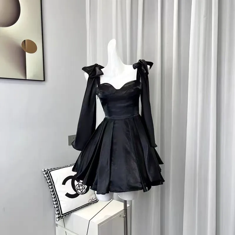 Joskaa avant garde dress to impress French Retro Pettiskirt Bow Design Waist-Tight Birthday Short Banquet Dress Sling Dress