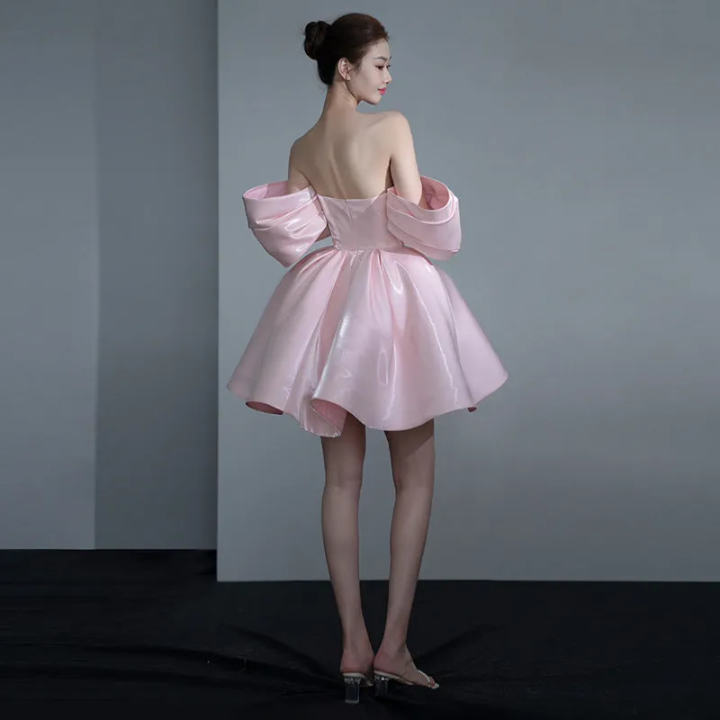Joskaa avant garde dress to impress French Style Light Luxury Evening Dress Design Temperament Short Banquet Birthday Party off-Shoulder Pink Princess Dress