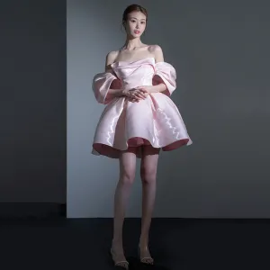 Joskaa avant garde dress to impress French Style Light Luxury Evening Dress Design Temperament Short Banquet Birthday Party off-Shoulder Pink Princess Dress