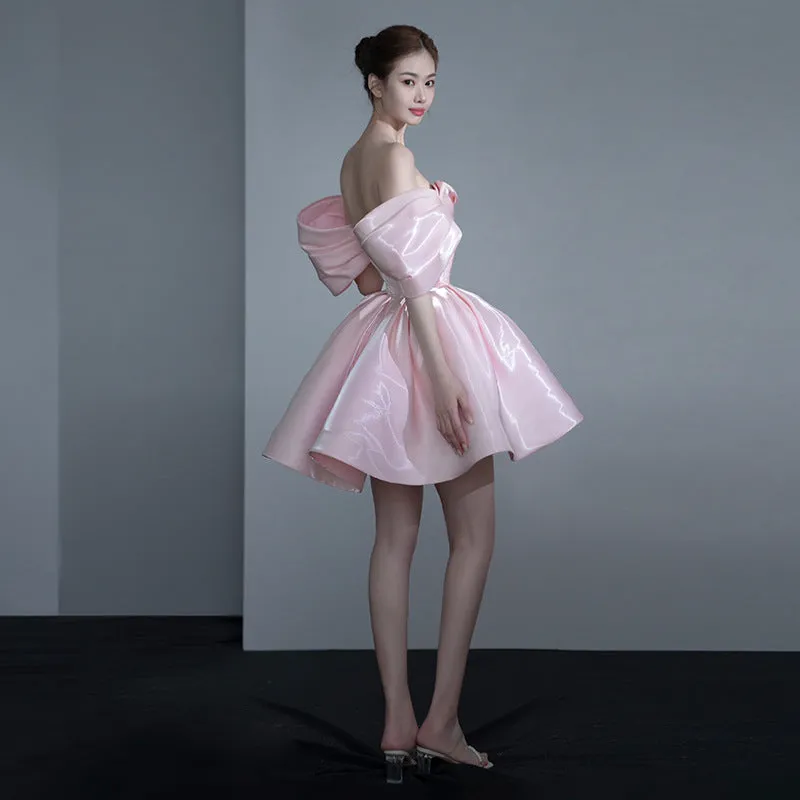 Joskaa avant garde dress to impress French Style Light Luxury Evening Dress Design Temperament Short Banquet Birthday Party off-Shoulder Pink Princess Dress