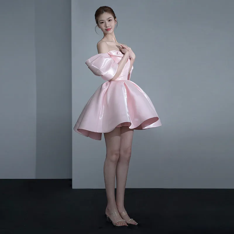 Joskaa avant garde dress to impress French Style Light Luxury Evening Dress Design Temperament Short Banquet Birthday Party off-Shoulder Pink Princess Dress