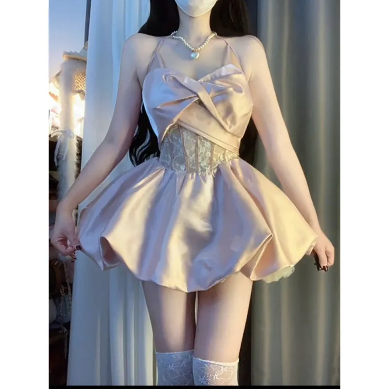Joskaa avant garde dress to impress Summer Design Tight Waist Suspender Skirt Small Mori Lace Pettiskirt Sweet Hot Girl Slimming Dress