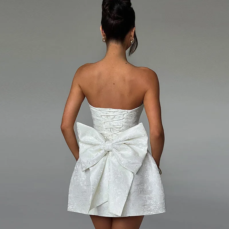 Joskaa avant garde dress to impress Women's Summer 2024 New Fashion Style Elegant Sexy Jacquard Tube Top Bow Mini Dress Women