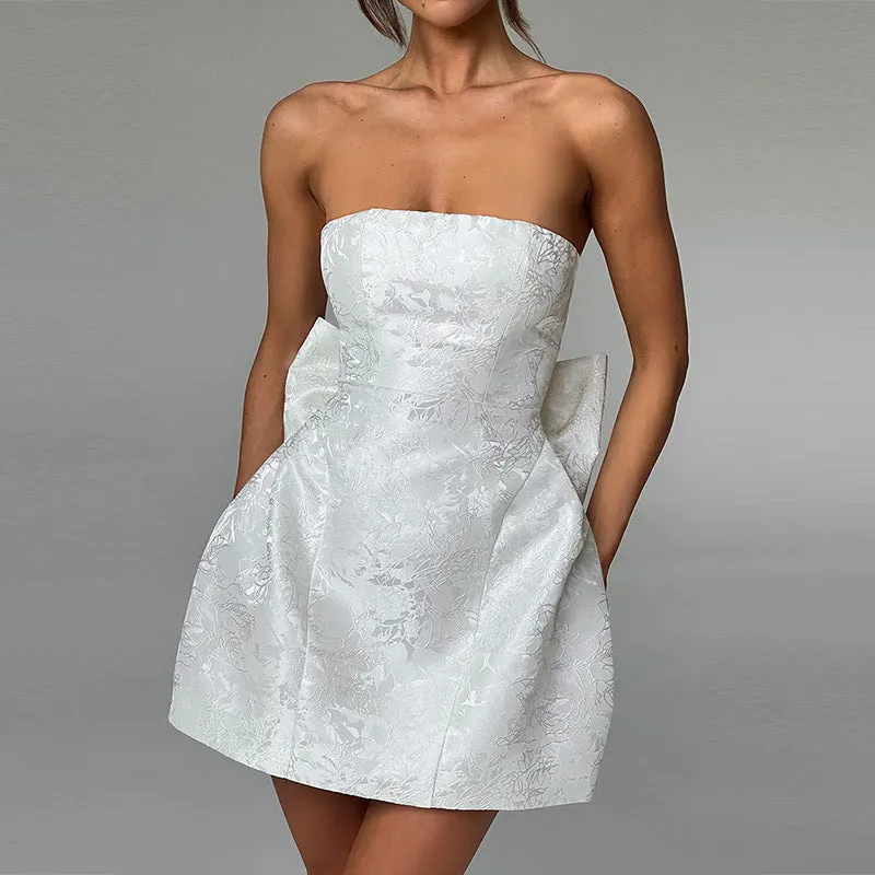 Joskaa avant garde dress to impress Women's Summer 2024 New Fashion Style Elegant Sexy Jacquard Tube Top Bow Mini Dress Women
