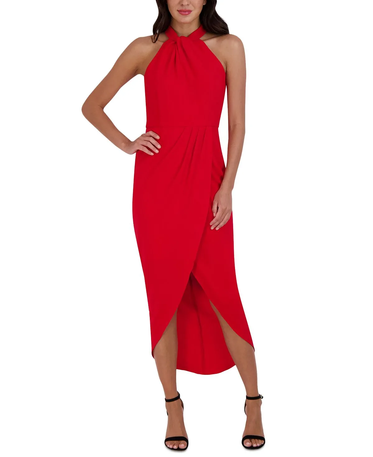 Julia jordan midi dress with knot and tulip, red